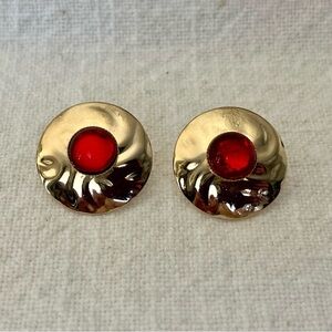 Vintage 80’s 90’s Gold Tone and Translucent Red Stud Earrings